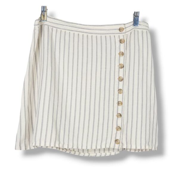 Madewell Button Front High Waist Linen Blend Mini Skirt White Blue Gray 14 - Picture 2 of 5